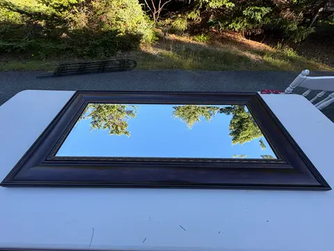 25: Brown-Framed Bevelled Mirror, 45" x 22", with Mirror Box - thumbnail 1