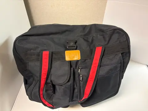 44: Wheeled Standing Duffel Bag, Black with Red Straps - thumbnail 1