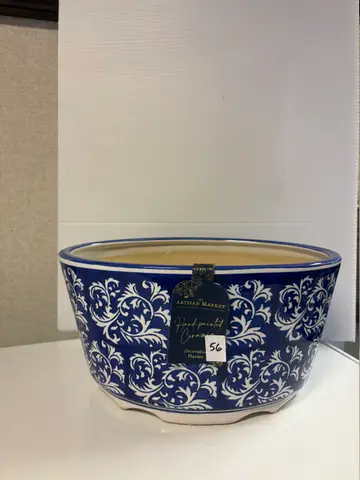 56: Hand-Painted Ceramic Planter - Artisan Market, Blue/White - thumbnail 1