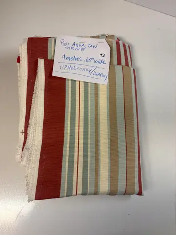 93: Red/Aqua/Tan Stripe Fabric - 4 m x 60" - online auction on EastBid