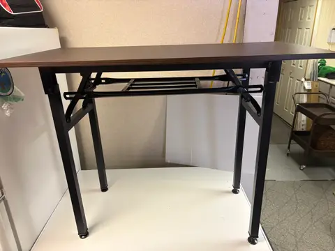 105: Folding Table - Wood Top, Metal Base, 39.5" x 19.5" x 29" - thumbnail 1