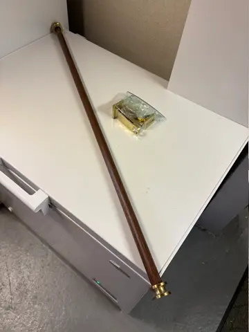 117: Faux Wood Curtain Rod with Brass Finials and Brackets - thumbnail 1
