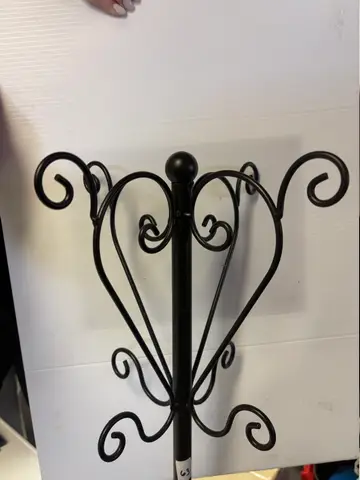 63: Coat Rack, Black Scrolled Metal Standing Coat Tree - thumbnail 2