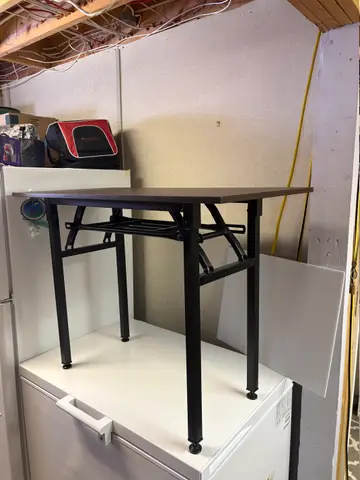 105: Folding Table - Wood Top, Metal Base, 39.5" x 19.5" x 29" - thumbnail 2