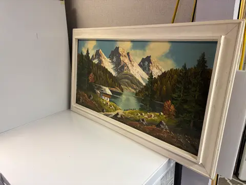 111: Alpine Lake Oil Painting, Signed, 45" x 25.75" - thumbnail 2