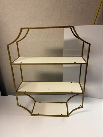 51: Decorative Wall Shelf - Gold Metal, 3 White Shelves, 18" x 24" - online auction on EastBid