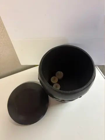 57: Decorative Bucket with Lid - Black Wood, Brass Ring Handles - thumbnail 2