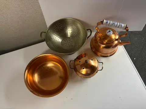 100: Copper Kitchen Set - Kettle, Colander, Bowl, Potpourri Pot - thumbnail 2