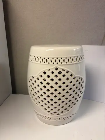 95: White Pierced Ceramic Garden Stool - thumbnail 1