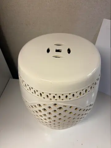 95: White Pierced Ceramic Garden Stool - thumbnail 2