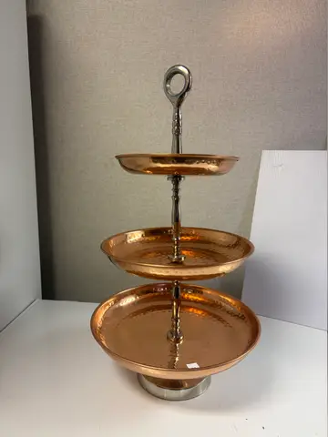 96: 3-Tier Hammered Copper-Tone Dessert Stand - thumbnail 1
