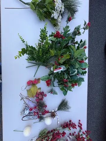 22: Christmas Berry Lot - Red Berry Sprays, Picks and Holly Bush - thumbnail 2