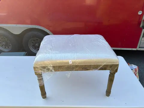 17: Cushioned Footstool, Linen-Look Top, Turned Wood Legs - thumbnail 1