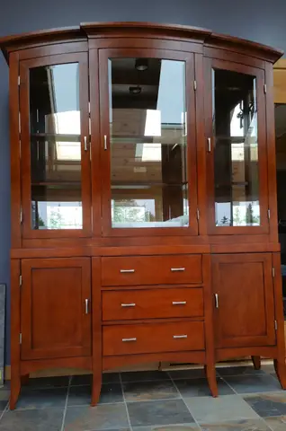 127: China Cabinet, 2-Piece, Cherry Finish, 84" x 61" x 17.5" - online auction on EastBid