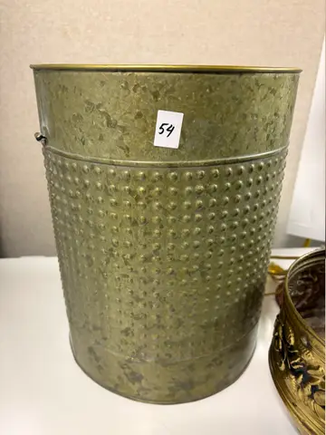 54: Bronze-Tone Bin, Brass Footed Planter and Table-Side Lamp - thumbnail 3