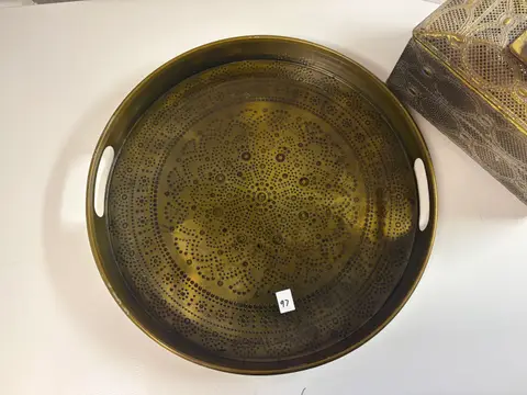 97: Brass-Tone Round Tray and Pierced Lidded Box - thumbnail 3