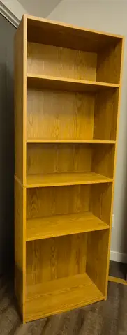 128: Bookcase A, 5 Shelves, Oak-Look, 23.75"W x 11.75"D x 71"H - online auction on EastBid