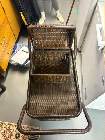 104: Resin Wicker Rolling Serving Cart and House Basket - thumbnail 2